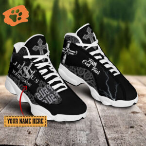 Jesus Faith Over Fear Black Pattern custom name Air Jordan 13 Shoes - Gift for Men Women