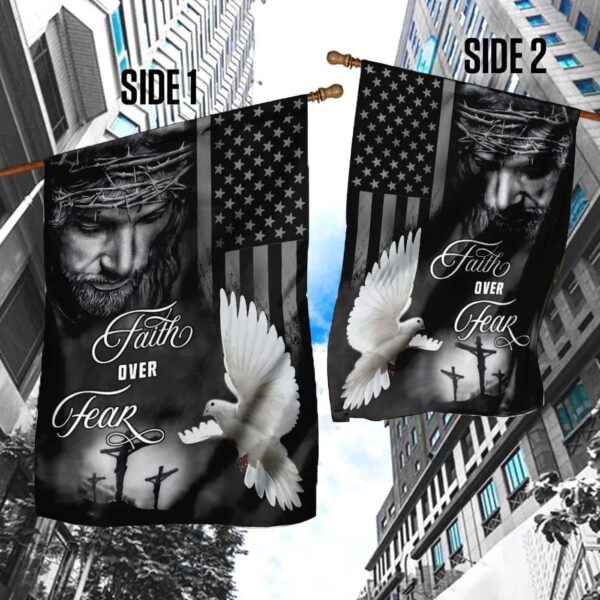 Jesus Faith Over Fear Garden Flag Christian Scripture House Banner