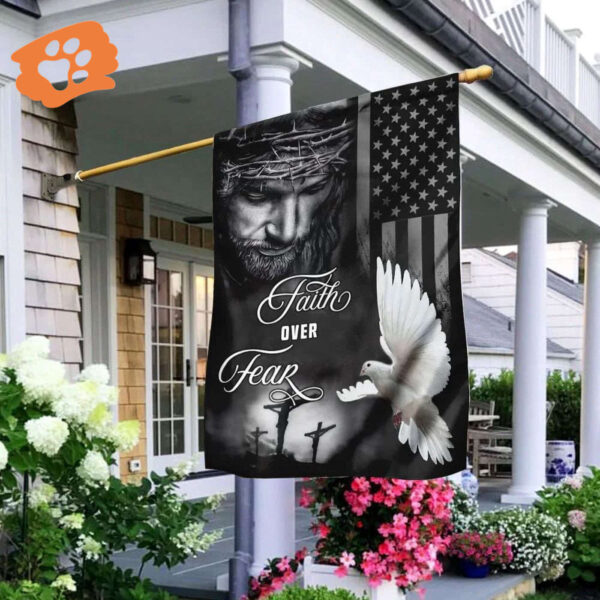 Jesus Faith Over Fear Garden Flag Christian Scripture House Banner