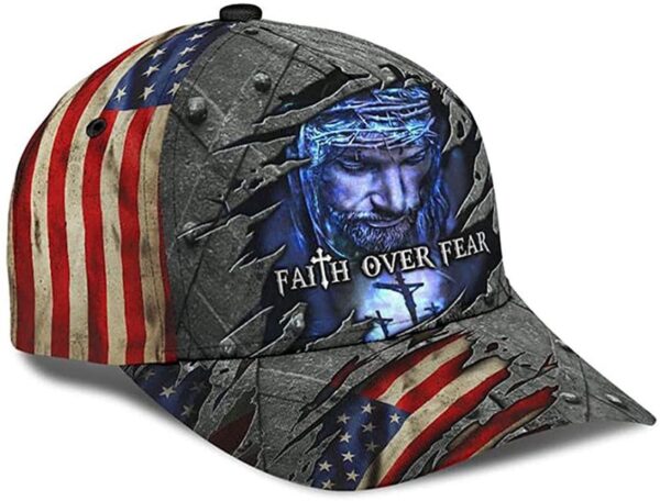 Jesus Faith Over Fear Metal American Flag Beautiful 3D Printed Unisex Hat Classic Cap