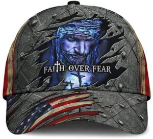 Jesus Faith Over Fear Metal American Flag Beautiful 3D Printed Unisex Hat Classic Cap
