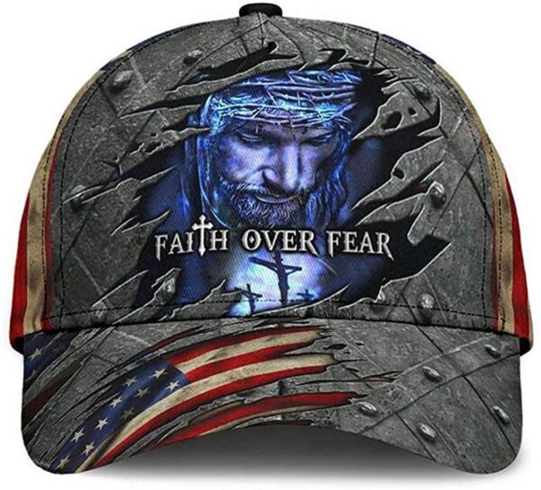 Jesus Faith Over Fear Metal American Flag Beautiful 3D Printed Unisex Hat Classic Cap