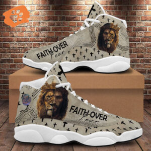 Jesus Faith Over Fear Running Shoes Unisex, Jesus Lion Of Judah Basketball Shoes, Christian Cross Gift For God Lovers
