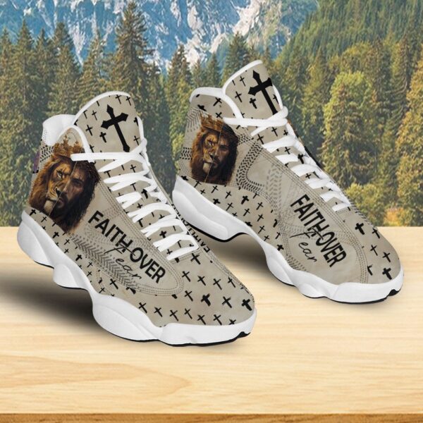 Jesus Faith Over Fear Running Shoes Unisex, Jesus Lion Of Judah Basketball Shoes, Christian Cross Gift For God Lovers