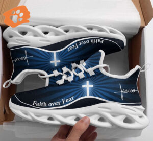 Jesus Faith Over Fear Yezy Running Sneakers Gift for Men Women