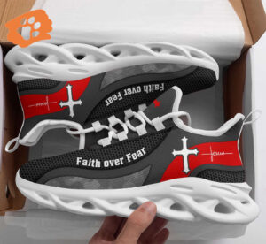 Jesus Faith Over Fear Yezy Running Sneakers Gift for Men Women