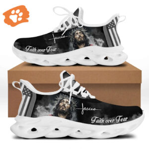 Jesus Faith Over Fear Yezy Running Sneakers Gift for Men Women