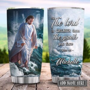 Jesus Faith Waves Giants Personalized Stainless Steel Tumbler - Jesus Lover Men Women