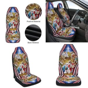 Jesus Family Nativity Christmas American Flag Car Seat Cover - Festive Car Decor Gift 1