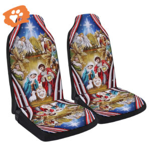 Jesus Family Nativity Christmas American Flag Car Seat Cover - Festive Car Decor Gift