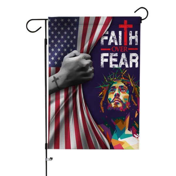 Colorful Jesus Garden & House Flag – Faith Over Fear American Flag