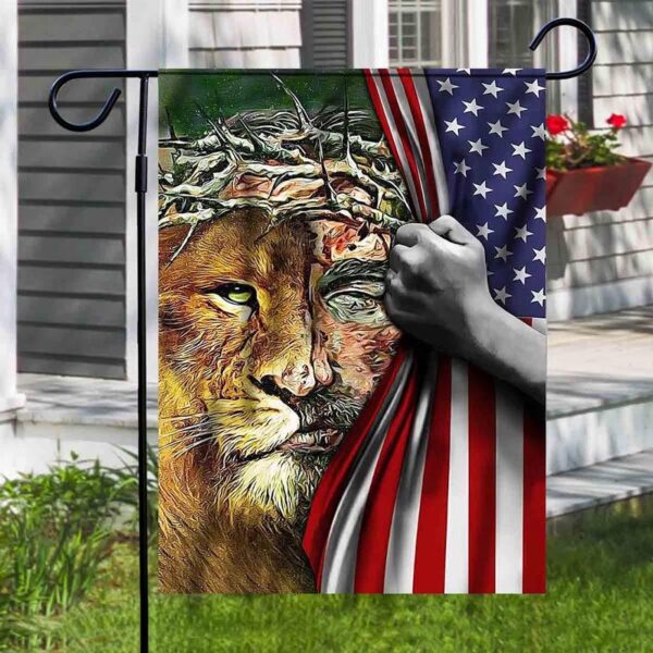 Half Face Jesus & Lion American Flag Garden House Flag – Unique Religious Decor