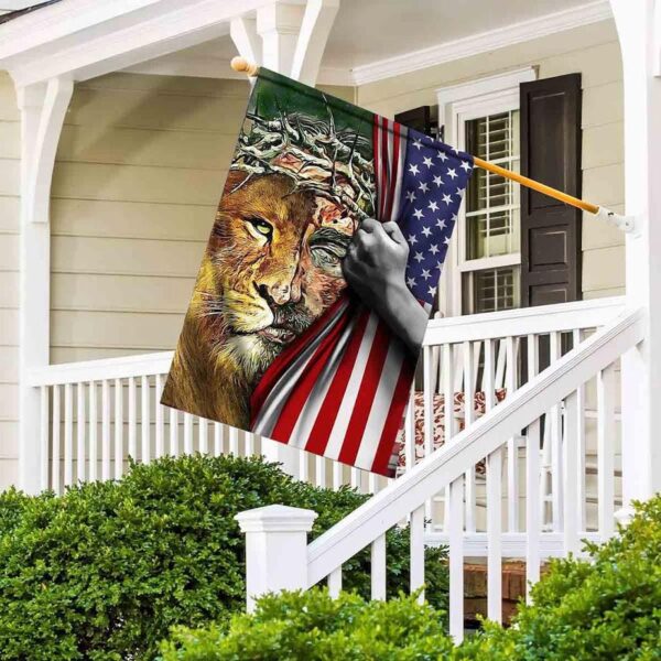 Half Face Jesus & Lion American Flag Garden House Flag – Unique Religious Decor