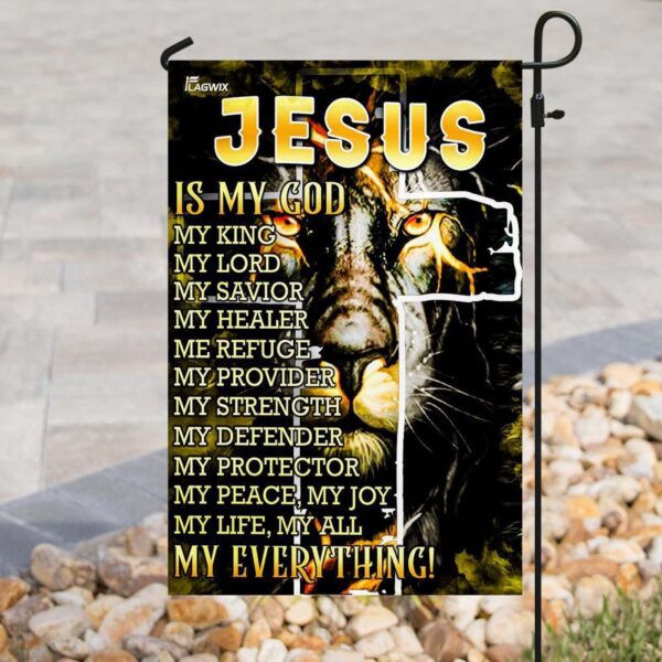 Jesus Lion Black Garden & House Flag – My God King Lord – Unique Christian Decor