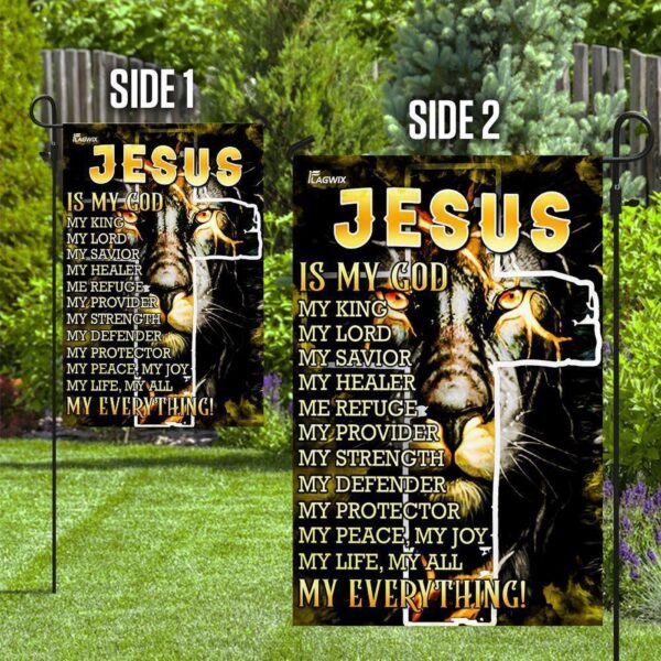 Jesus Lion Black Garden & House Flag – My God King Lord – Unique Christian Decor
