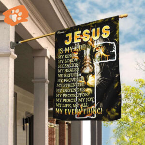 Jesus Lion Black Garden Flag 2025 - My God My King My Lord House Flag