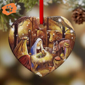 Jesus Glory to the New Born King Ceramic Ornament - Heart Design
