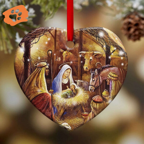 Jesus Glory to the New Born King Ceramic Ornament – Heart Design