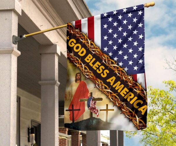 Jesus God Bless America USA Flag Cross Christmas Patriotic Flag Indoor Outdoor Decor