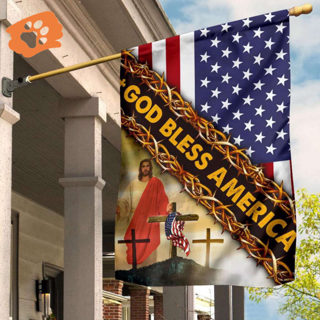 Jesus God Bless America USA Flag Cross Christmas Patriotic Flag Indoor Outdoor Decor Jesus God Bless America USA Flag Cross Christmas Patriotic Flag Indoor Outdoor Decor