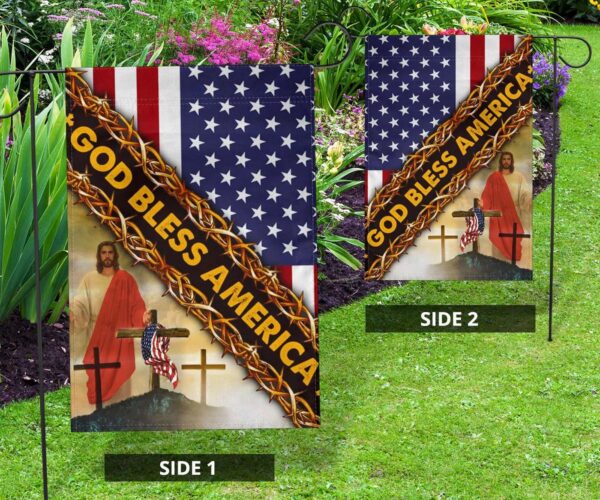 Jesus God Bless America USA Flag Cross Christmas Patriotic Flag Indoor Outdoor Decor