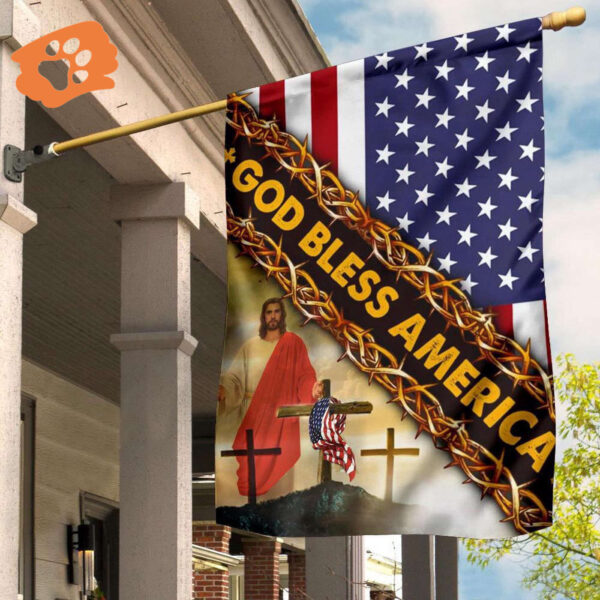 Jesus God Bless America USA Flag Cross Christmas Patriotic Flag Indoor Outdoor Decor