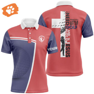 Personalized Jesus Golf Custom Name Men Polo Shirt - Perfect Gift for Golf Lover Husband - All I Need Today Is Golf and Jesus