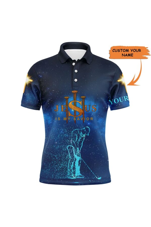 Custom Jesus Golf Men Polo Shirt – Personalized Gift for Golf Lover – Savior Cross Apparel for Men Husband Team