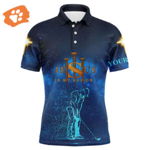 Custom Jesus Golf Men Polo Shirt - Personalized Gift for Golf Lover - Savior Cross Apparel for Men Husband Team