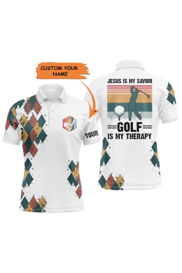 Personalized Jesus Golf Men Polo Shirt – Vintage Apparel for Golf Lover – Custom Name Gift
