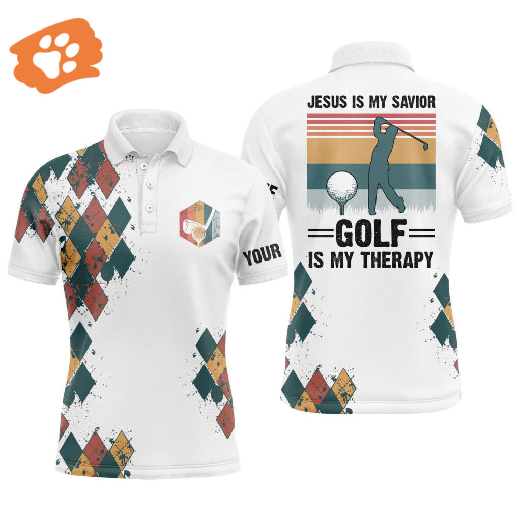 Personalized Jesus Golf Men Polo Shirt – Vintage Apparel for Golf Lover – Custom Name Gift Personalized Jesus Golf Men Polo Shirt – Vintage Apparel for Golf Lover – Custom Name Gift