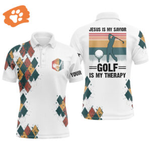 Personalized Jesus Golf Men Polo Shirt - Vintage Apparel for Golf Lover - Custom Name Gift
