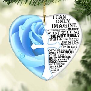 Jesus - Half rose with cross - I can only imagine - Ceramic Heart Ornament
