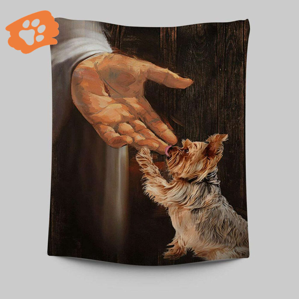Jesus Hand Yorkshire Terrier Tapestry – Christian Wall Art with Jesus Portrait Prints Jesus Hand Yorkshire Terrier Tapestry – Christian Wall Art with Jesus Portrait Prints