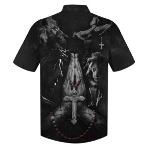 Men s Jesus Hands Praying Lion Hawaiian Shirt - Christian Gift 1