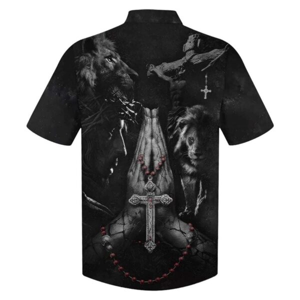 Men s Jesus Hands Praying Lion Hawaiian Shirt – Christian Gift