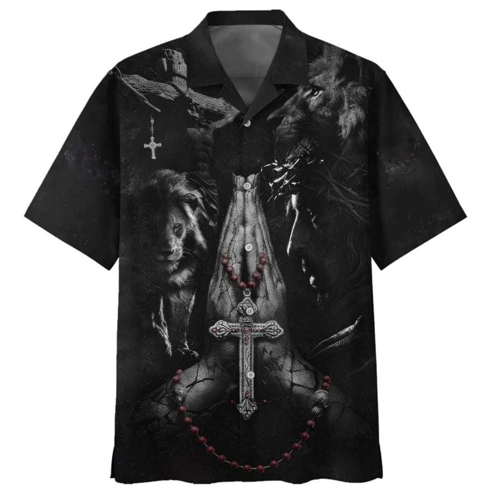 Men s Jesus Hands Praying Lion Hawaiian Shirt – Christian Gift Men s Jesus Hands Praying Lion Hawaiian Shirt – Christian Gift