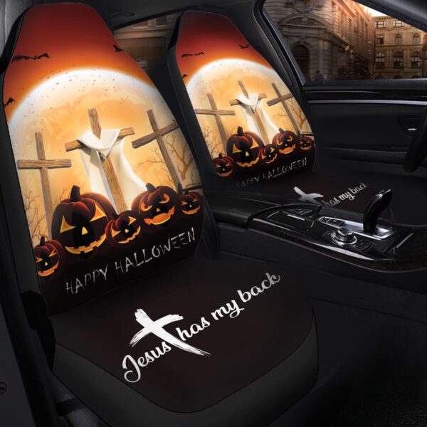 Happy Halloween Pumpkin Jesus Car Seat Cover – Protect Your Seats in Style