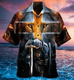 Warrior of Christ Lion Cross Hawaiian Shirt - Summer Gift for Christians