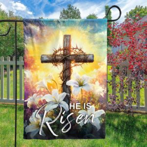 Risen Jesus Garden Flag & Christian Cross Easter Yard Decor Gift 1