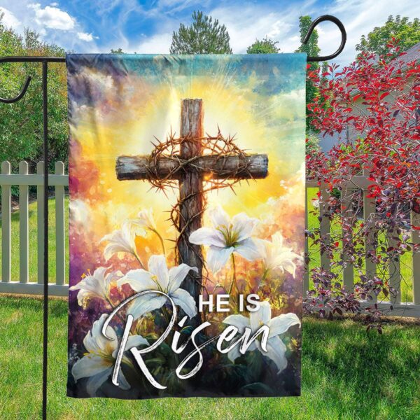 Risen Jesus Garden Flag & Christian Cross Easter Yard Decor Gift