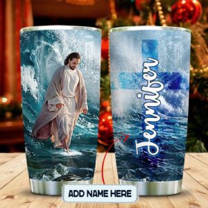 Jesus He Walks On Water Personalized Stainless Steel Tumbler - Jesus Lover Men Women