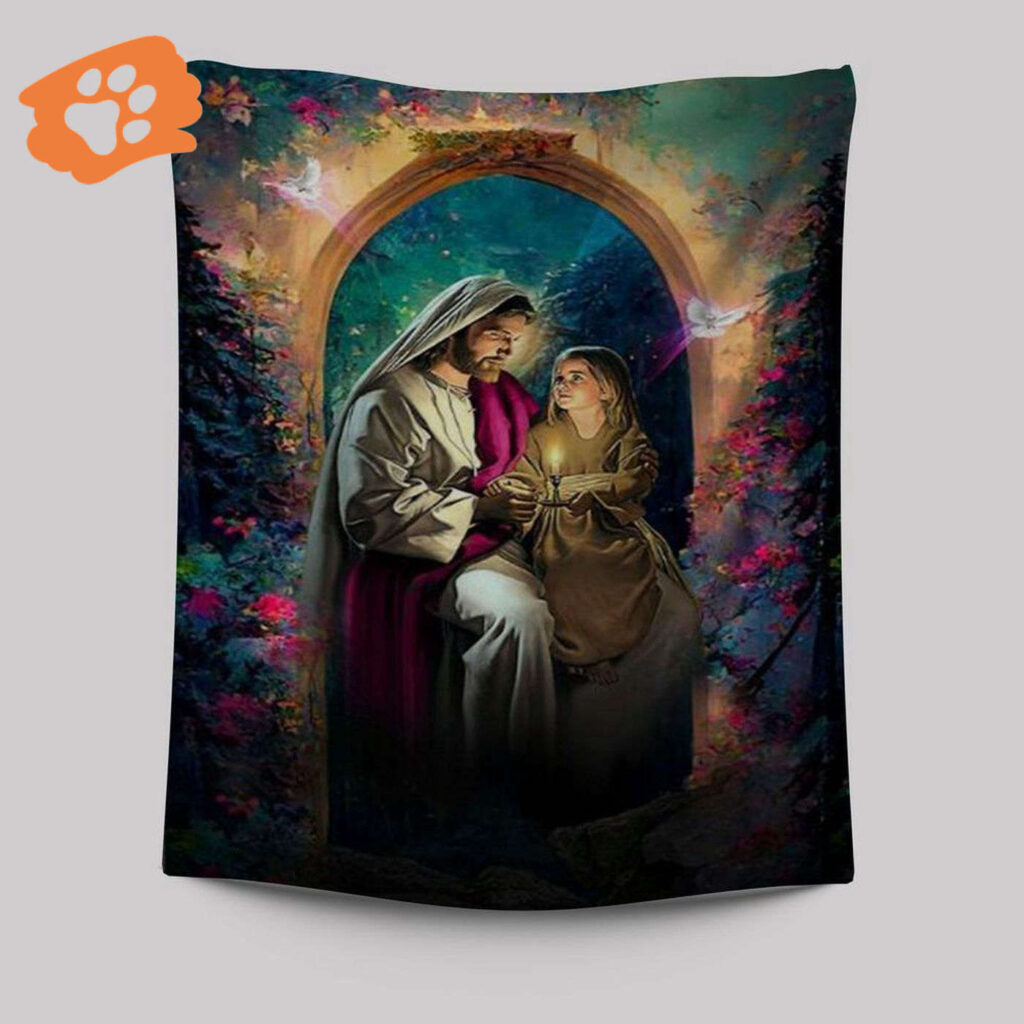 Jesus Holding Baby Girl Tapestry: Christian Wall Art Prints & Indoor Tapestries Jesus Holding Baby Girl Tapestry: Christian Wall Art Prints & Indoor Tapestries