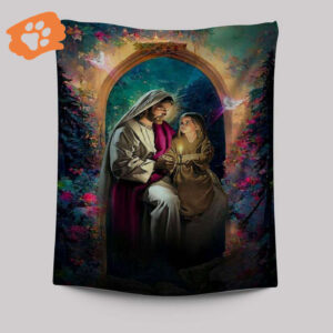 Jesus Holding Baby Girl Tapestry: Christian Wall Art Prints & Indoor Tapestries