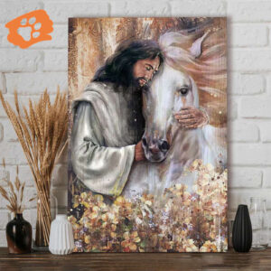 Jesus Holding a Horse Beautiful Flowers Poster for Home Decor Gift