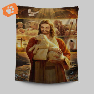Jesus Holding Lamb Tapestry Prints - Christian Wall Decor Art