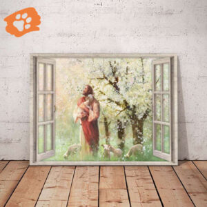 Jesus Holding a Lamb Window Poster for Home Decor Gift