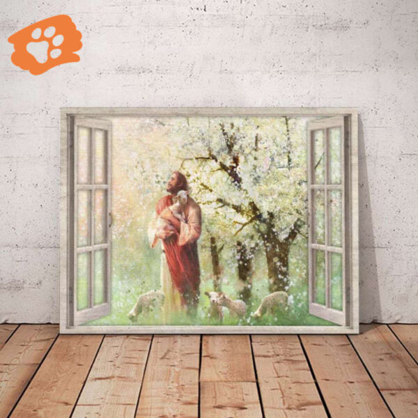 Jesus Holding a Lamb Window Poster for Home Decor Gift