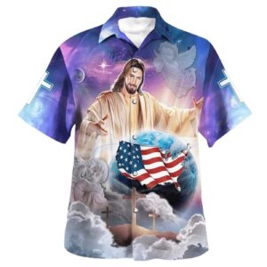 Jesus Holding Earth Hawaiian Shirt for Men - Christian Gift Shirt