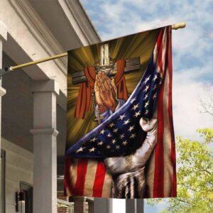 American Flag Jesus House Flag: Praying Hand Cross Christian Flag